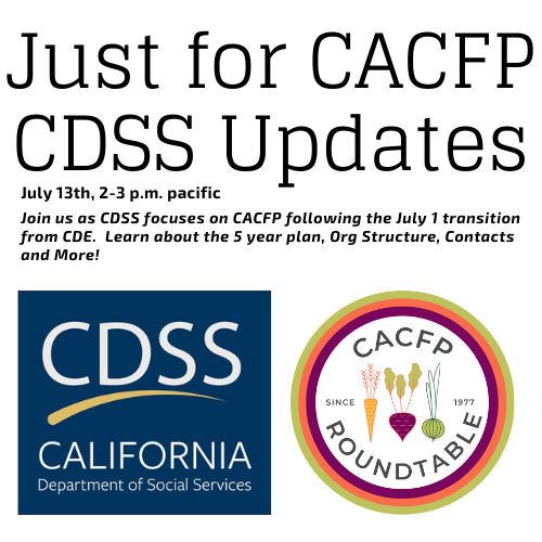 CACFPRoundtable's tweet photo. Tomorrow!  Join CDSS for a CACFP Specific Transition Information Session Tuesday the 13th - https://t.co/T8hfvmTBY4 https://t.co/XLbz5DgS11