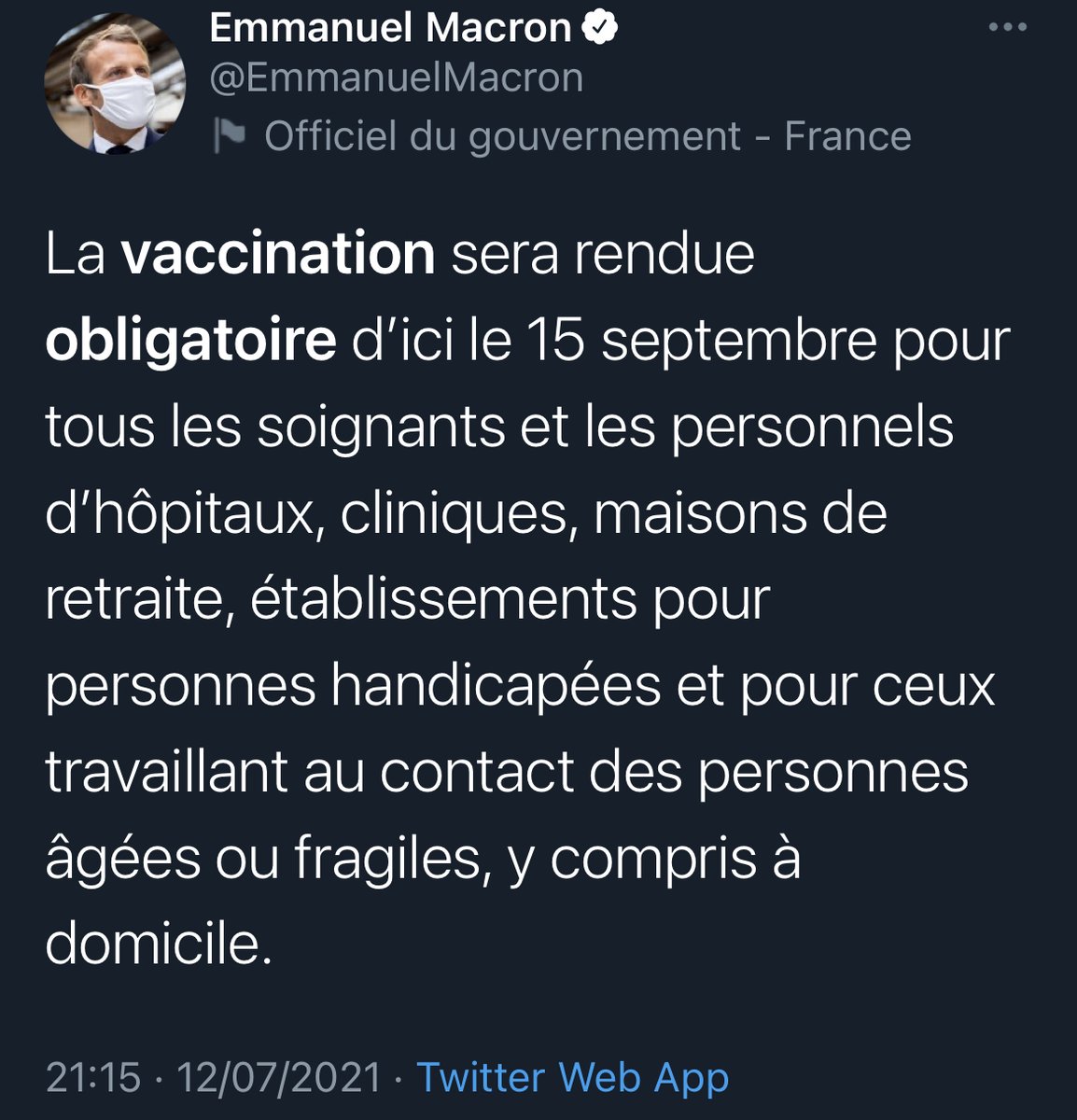 🇫🇷 FLASHBACK - Emmanuel #Macron assurait en décembre 2020 que le vaccin contre la #COVID19 "ne serait pas obligatoire". 7 mois plus tard, elle est finalement obligatoire pour les soignants et l’obligation généralisée est envisagée. #Macron20h #VaccinationObligatoire
