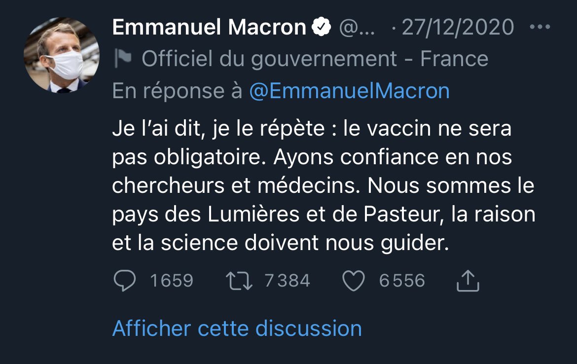 Ant_Del9's tweet photo. Merci Monsieur le Président de nous imposer la vaccination. 
La France est un pays de “liberté” comme l’annonce si bien notre devise ! #Macron20h https://t.co/8k89LF2vTU