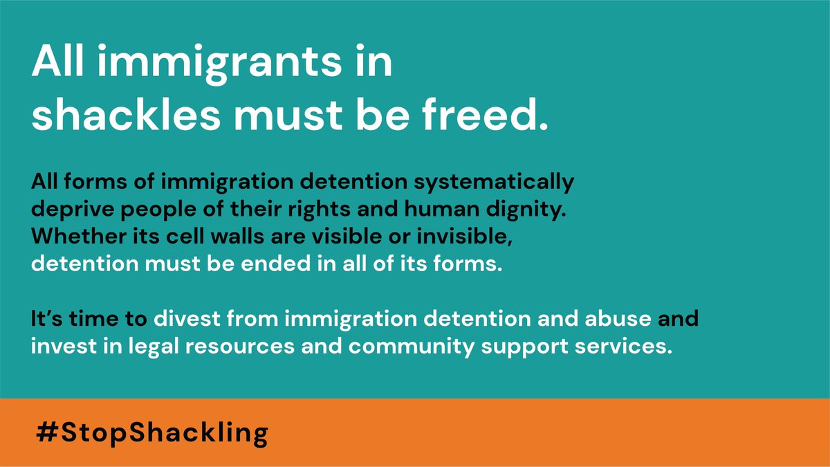 MigrantFreedom's tweet photo. The call to #FreeThemAll includes the tens of thousands of immigrants who are subject to shackling. It's time to end the immigration detention system in its entirety. #StopShackling https://t.co/qZhS0I2xz3