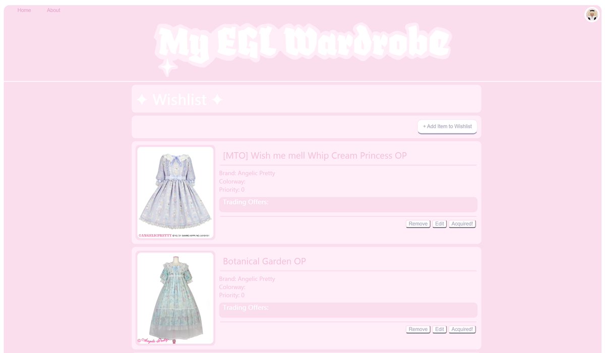 pumpkin_chariot's tweet photo. Thats how the wishlist looks so far! Items can be added, edited, removed or moved to the wardrobe. Next step is to work on the "trading offers section" and do a lot of polishing! https://t.co/aPPmorLBPp