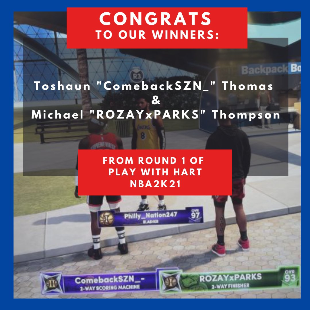 This past weekend we hosted the first round of the Play with Hart NBA2k21 tournament presented by New Era Cap. Congrats to our winners: Toshaun 'ComebackSZN_' Thomas and Michael 'ROZAYxPARKS' Thompson. Sign up to compete in round 2 and the chance to play with Josh Hart!