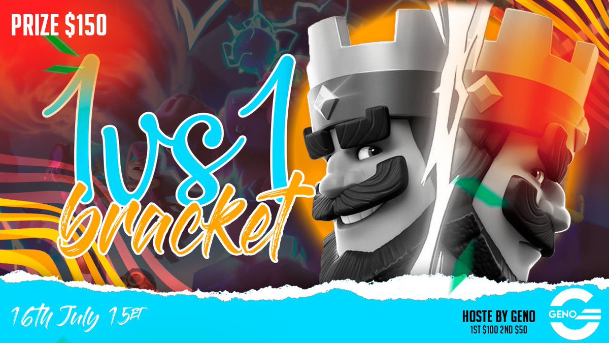 Who is ready to battle?!? I’ll be hosting a Clash Royale bracket this week. 

Follow these three steps to enter and I will pick either 8 teams or 16 players to compete.

Comment what type of competition you want! Solos or Teams 👀 🤝🙏

✅Follow <a href="/chitowngeno/">Geno</a>
✅Like ❤️
✅RT 🔄