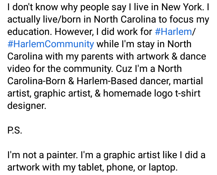 craddock_ellis's tweet photo. This picture right here that I'm trying say this cuz I'm actually not in NY. I'm actually born & live in NC to focus my education. However, I did work for #Harlem while staying in NC with my parents for dance video & artwork for #HarlemCommunity. Please understand. https://t.co/jUNwZ0waIG