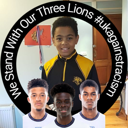 Struggling to explain this to my 11 year old - he has a harsh reality ahead of him and I just hope he can navigate it with half the poise and character of these 3 men #StandAgainstRacism #ThreeLions #RashfordSanchoSaka