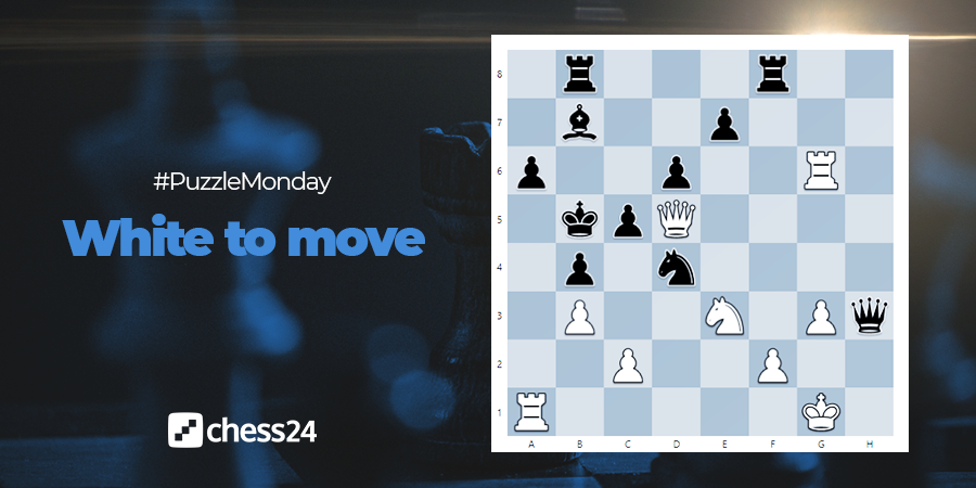 chess24com's tweet photo. It's #PuzzleMonday time! Are you ready?
White to move. Black's position looks promising because of the bishop's powerful diagonal, but White has a beautiful way to finish the game. Can you find it? #chesspuzzles https://t.co/SV0ho4rFCx