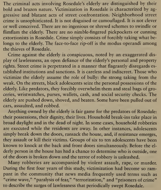 partial description of the reality for millions of people after the civil rights movement. this is its actual history, everything else being state and corporate propaganda. even calling this 'crime' is a misnomer, it was a state sanctioned violent occupation.