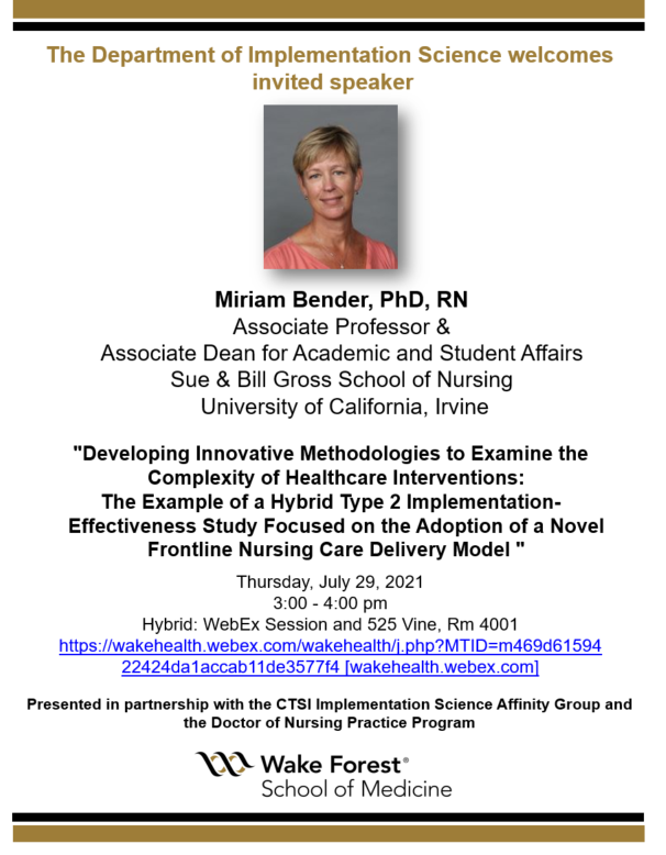 BirkenLab's tweet photo. Honored to host a talk from⭐️#miriambender of @UCIrvine on her R01-funded work on #impsci complexity #Nursing @wakeforestmed @WFCTSI https://t.co/eYG14JR49N