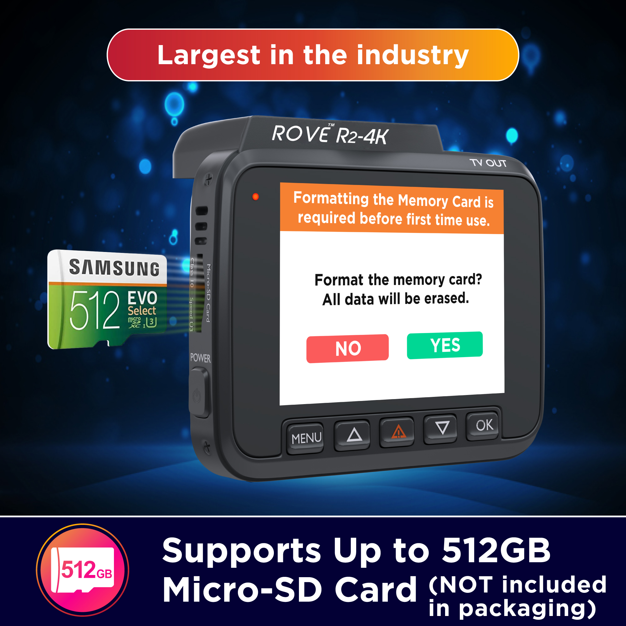 ROVE R3 Dash Cam | 512GB Micro SD Card