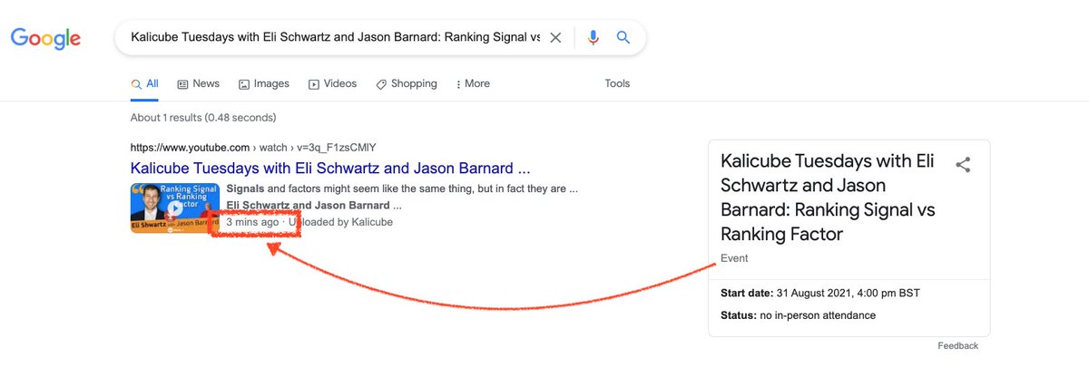 jasonmbarnard's tweet image. Experiment #3
New record for getting a #knowledgepanel for a brand new entity

3 minutes from creation to knowledge panel
Leveraging #YouTube for better #entityoptimization :)