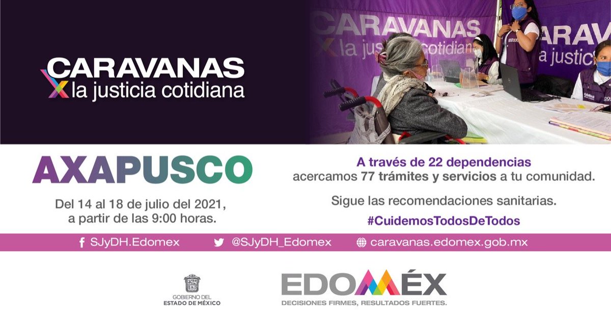 CecytemMetepec2's tweet photo. Vecinos del municipio de: #Axapusco. Las #CaravanasXLaJusticia Justicia estarán en tu municipio, acércate y conoce los 77 trámites y servicios que se otorgan a través de: https://t.co/VqVxP17ItM 
Del 14 al 18 de julio, de 9:00 a 15:00 hrs.
@SJyDH_Edomex @somoscecytem https://t.co/ZuFl5PNzwn