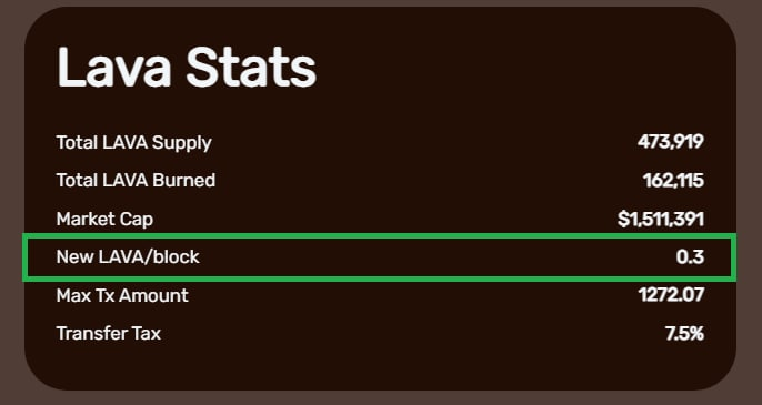 New LAVA/block = 0.3
#YieldFarming #PancakeSwap #Binance #BNB #BSC #cryptocurrency #LAVA