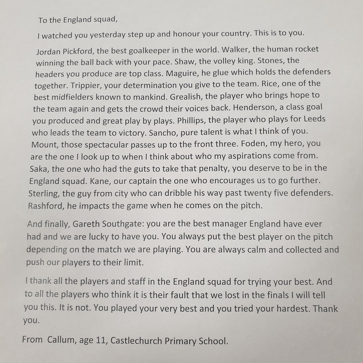 castlechurchps's tweet photo. Oak Class have some very inspired pupils today. Despite some tired eyes this morning, the children were still full of smiles and awe at what the @England team have achieved. You have truly inspired a generation! Be Proud. @GarethSouthgate @BukayoSaka87 @MarcusRashford https://t.co/rD0TT9LG1q
