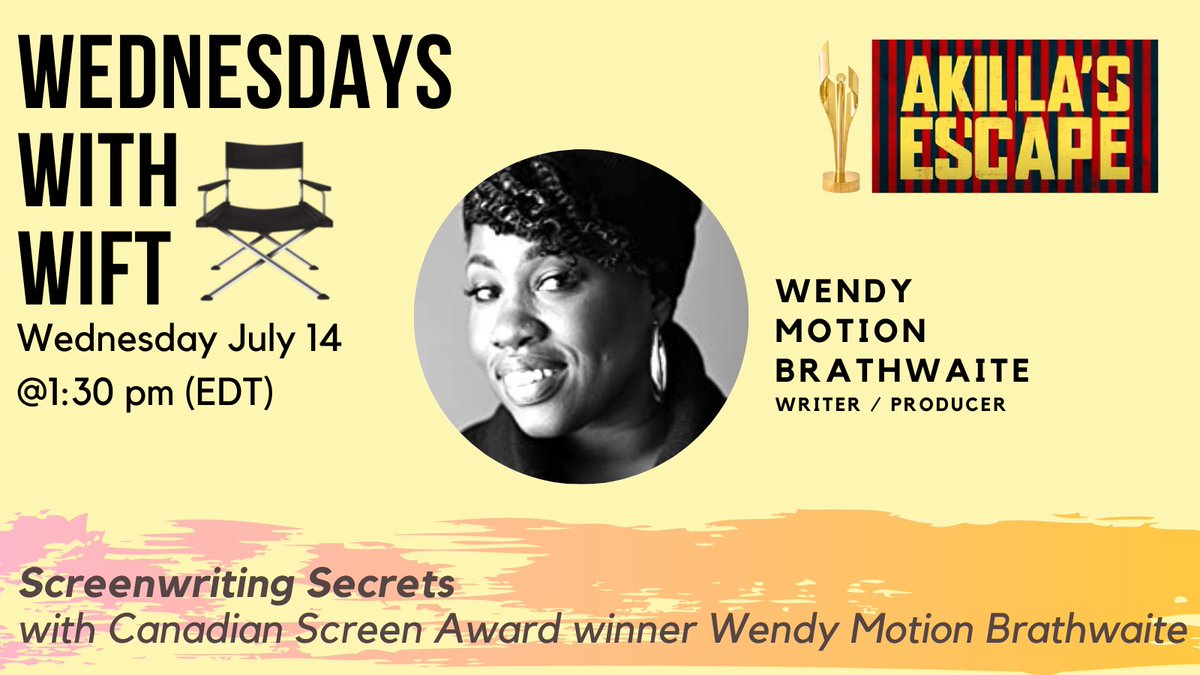 Join us this Wednesday at 1:30 PM when we speak with WIFT member <a href="/MotionLive/">M O T I O N</a> , CSA Award winner for Best Original Screenplay along with Charles Officer for <a href="/akillasescape/">akillasescape</a>  Register for free at ow.ly/buQS50FugCh