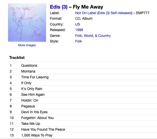 Edis’in 1998 yılında yani 8 yaşında iken Fly me away adında bir ingilizce albümü çıkardığını öğrendim. Şaka gibi. Gerçi o zamanlar Londra’da yaşıyordu sanırım olabilir. Gülşen