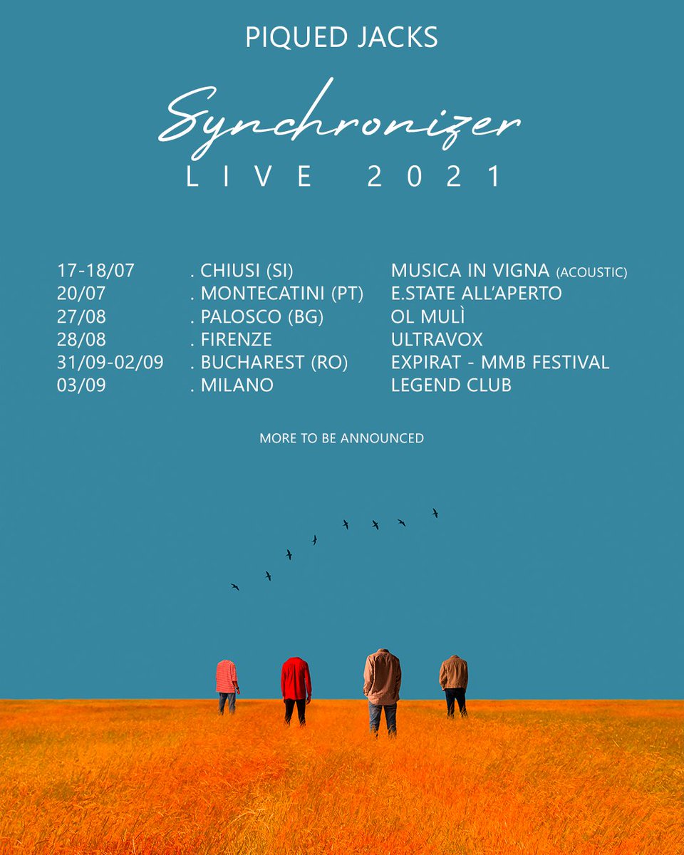 PiquedJacks's tweet photo. We've been stuck in a desert wheat field for almost two years, it's time to crowd it.

𝓢𝔂𝓷𝓬𝓱𝓻𝓸𝓷𝓲𝔃𝓮𝓻 LIVE 2021 🌾🐦
(more dates to be announced)

SYNCHRONIZE YOUR WINGS #synchronizerlive https://t.co/BnVjTpnFSY