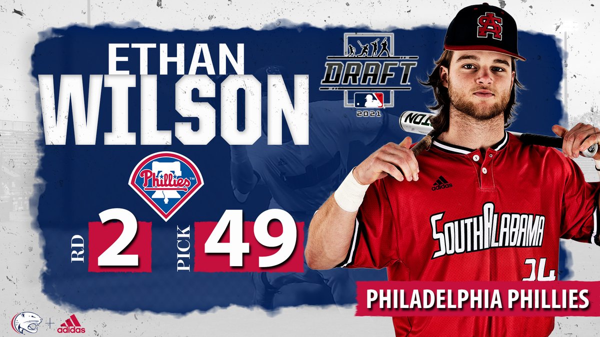 SouthAlabamaBSB's tweet photo. HEY MR. WILSON!! Congratulations to @ewils5 on being selected in round two of the 2021 MLB Draft (49th overall pick) by the @Phillies!
#Something2Prove https://t.co/8v3GTUUlRW