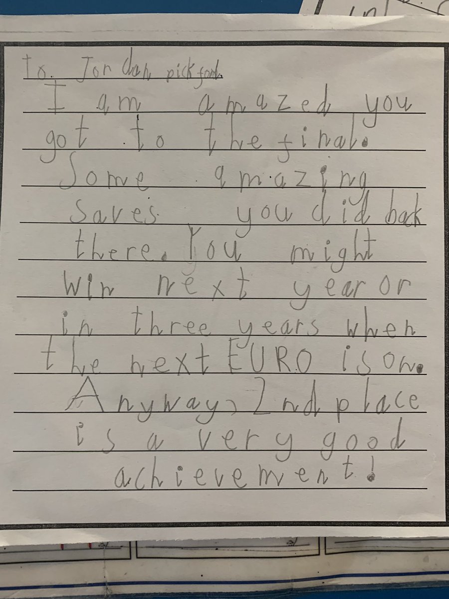MissPreece2's tweet photo. My year 1’s enjoyed writing to the  @England team to say how proud they are. Here are some of their postcards ⚽️🏴󠁧󠁢󠁥󠁮󠁧󠁿💪🏼🥰   @GarethSouthgate @HKane @HarryMaguire93 @sterling7 @MarcusRashford @Sanchooo10 @BukayoSaka87 @JackGrealish @JPickford1 @LukeShaw23 https://t.co/eXBPrVHM64
