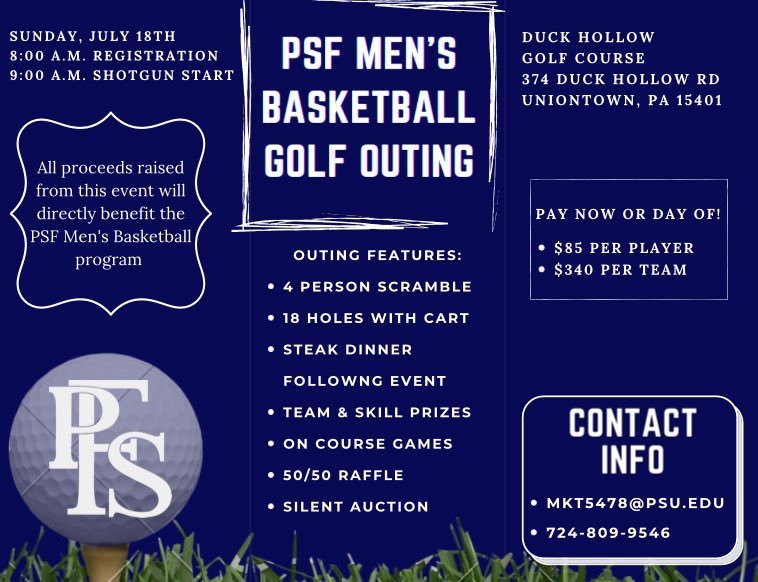 2 Openings Left 👀👀

Still time to participate in our golf outing this Sunday! 

A round of golf, great prizes, 50/50, raffle, a steak dinner! Reach out now before it’s too late. We’ll see you Sunday at Duck Hollow!