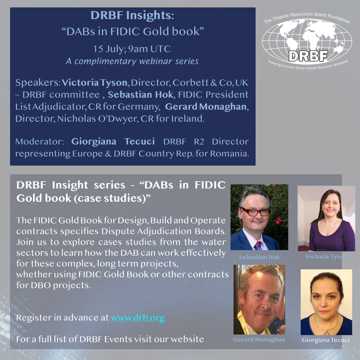 Join industry leaders this Wednesday at 9 UTC for DABs in FIDIC Gold Book (Case Studies). A one hour webianr series. bit.ly/3hXrxBO