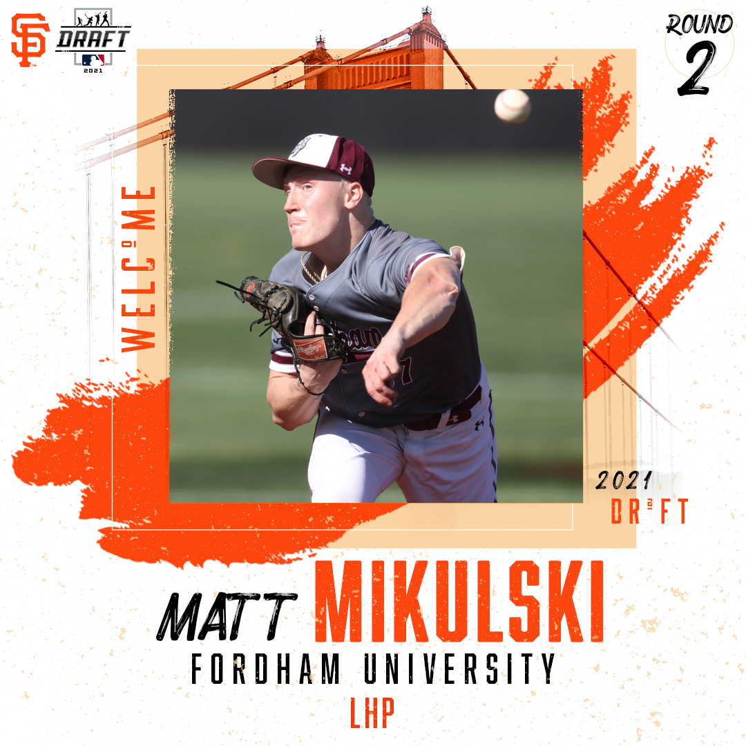 SFGiants's tweet photo. With the 50th pick in the @MLBDraft, the #SFGiants have selected LHP Matt Mikulski out of @FordhamBaseball. https://t.co/zgbJZ1PuI6