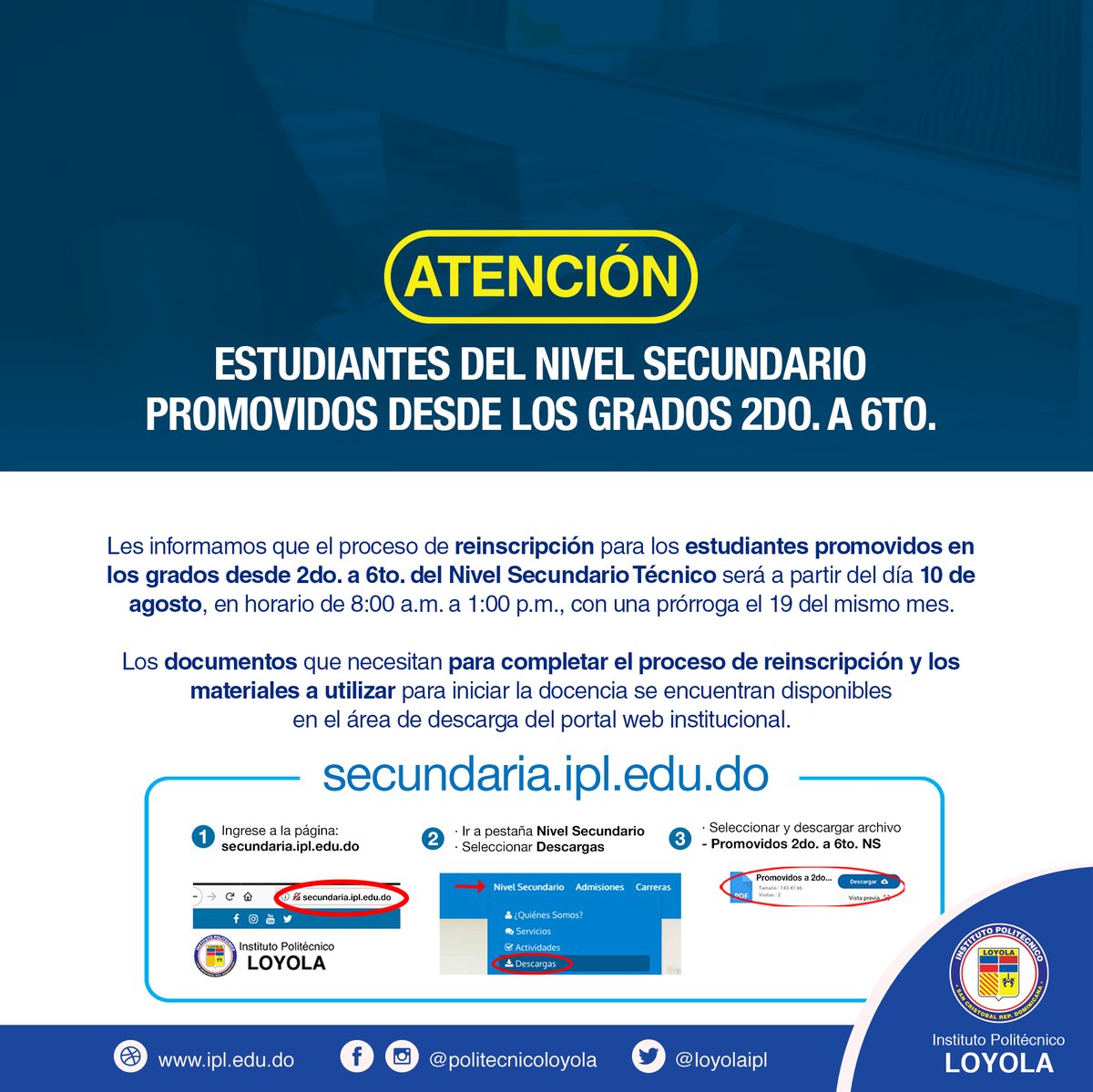 Reinscripción año escolar 2021-2022

 Dirigido a  estudiantes de 2do a 6to grado del Nivel Secundario IPL.

#DocenciaIPL #NivelSecundarioIPL #AñoEscolar20212022