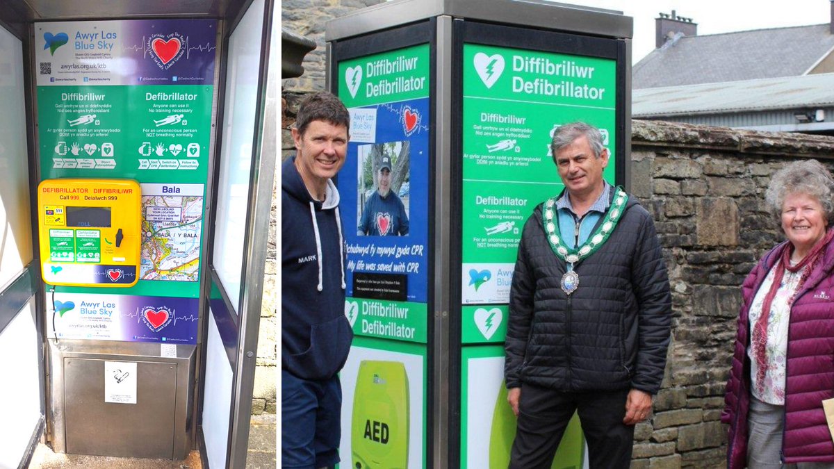 A defibrillator has been installed in an old phone box in Bala, thanks to the local Freemasons. On behalf of the Members of Bala Lodge, Mark Bennett presented their donation to Eifion Roberts, Mayor of Bala Town Council &amp; Lis Puw, Clerk. 

#Freemasons #Bala #Community