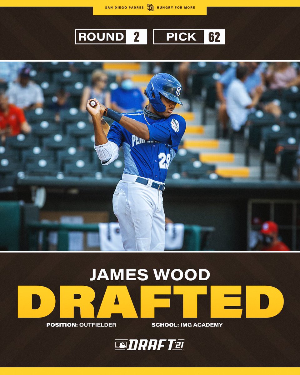 With the 62nd pick in the 2021 #MLBDraft, the Padres have selected James Wood from IMG Academy (FL).