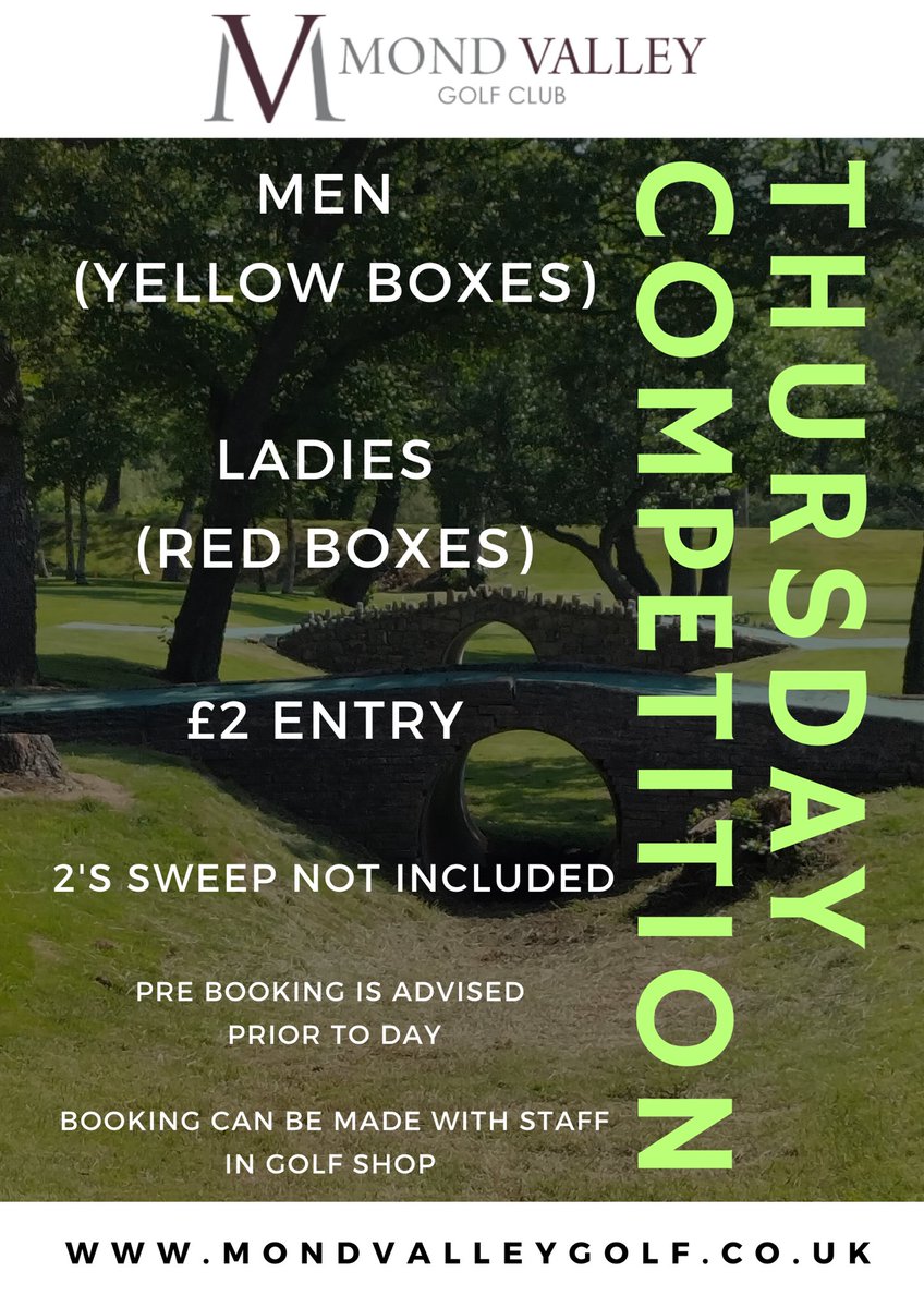 mondvalleygolf's tweet image. 🗣 Calling all 5 &amp;amp; 7 day members.

⛳️ Brand new Thursday competition. 

📞 Booking prior is advised. 

🟡 Men’s off yellow boxes.

🔴 Ladies off red boxes. 

#midweekcompetition