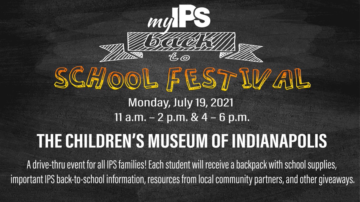 Please join us for the #IPSb2s2021 Fest! 🎒🎊

📍<a href="/TCMIndy/">The Children's Museum</a>
🗓 Monday, July 19
🕛 11 AM - 2 PM &amp; 4 PM - 6 PM
💻 ow.ly/Q41P30rNDbE