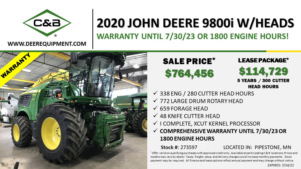 candboperations's tweet photo. We'd say we have a pretty great deal on this 2020 John Deere 9800i. What do you think @MachineryPete?
https://t.co/2ZtBwA1Uz4
.
.
#RealTractorsAreGreen #RTAG #PowerOfCandB #CandBOperations https://t.co/91XbGlmFfL