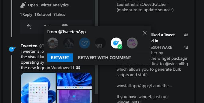 Tweeten's new logo is out with version 5.4.0!

There's one major new feature: the new compact RT modal which means you can now retweet things much quicker and faster ⚡