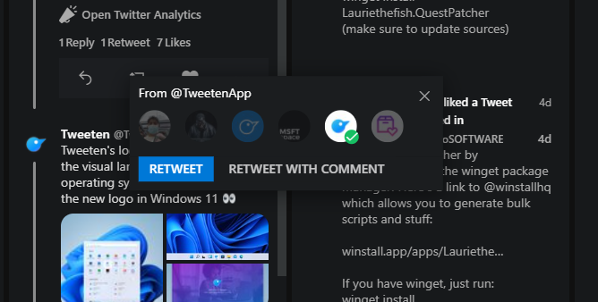 Tweeten's new logo is out with version 5.4.0! There's one major new feature: the new compact RT modal which means you can now retweet things much quicker and faster ⚡