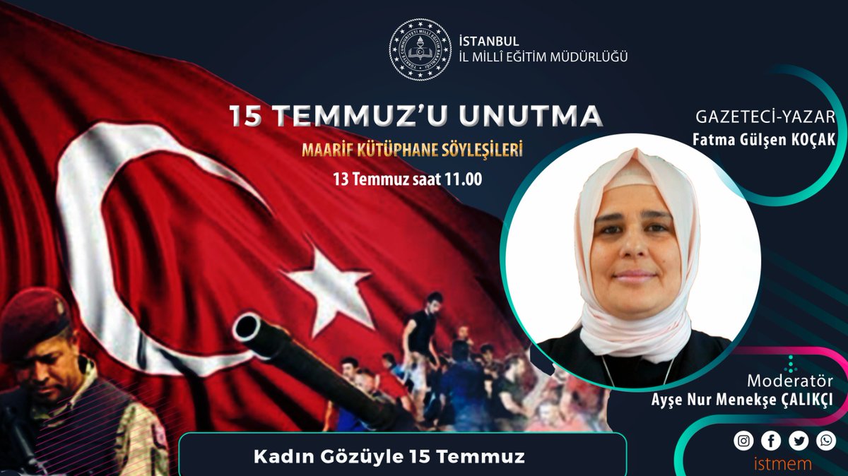 15 Temmuz'daki darbe girişimi sırasında alanlara çıkıp cuntacılara  direnerek şehadete ulaşan ya da gazi olan kadınlarımız, İstiklal Harbi'mizin kadın kahramanlarının mücadelesini aratmayan cesaretleriyle tarihimize  isimlerini altın harflerle yazdırdı.
<a href="/tcmeb/">Millî Eğitim Bakanlığı</a> <a href="/memleventyazici/">Levent Yazıcı</a>