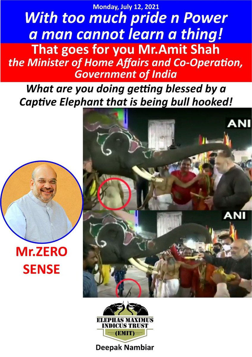 DPKNAMBIAR's tweet photo. @AmitShah
being foolish in the name of #religions #Political #Power only showcases the #incapability In the history of #humankind a #foolish man can never have the possibility of being #great ! #India
@mygovindia
is ignoring the plight of #elephants and #wildlife ? https://t.co/ge658SzQYW