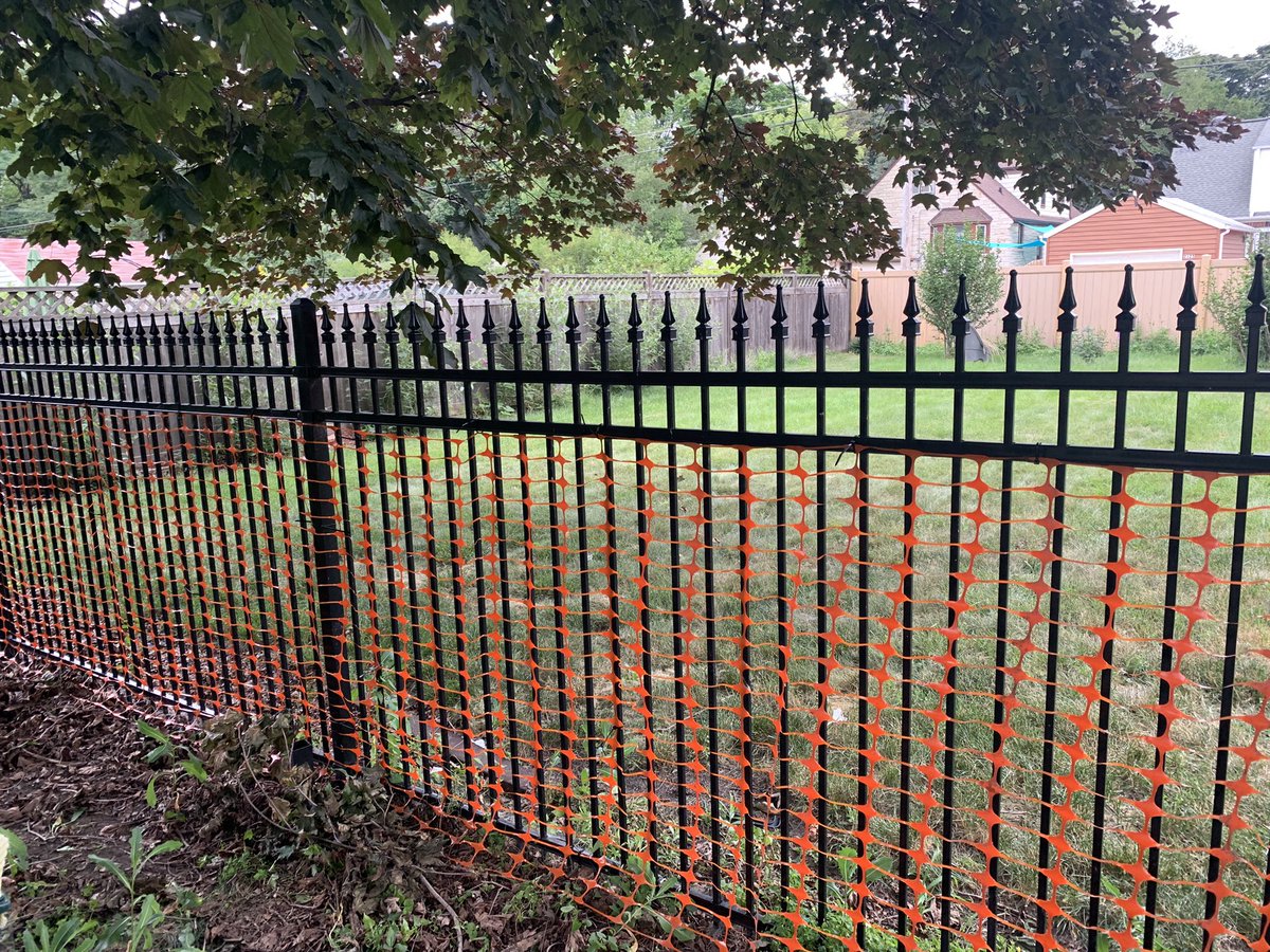 GL_MKE's tweet photo. It’s that thing where you bought a fence with posts spaced for an adult basset but then you get a puppy so now you have to safety fence over that fence 🤷🏽‍♂️ https://t.co/tJ53SR4jsz