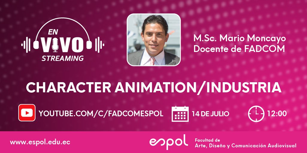 FadcomEspol's tweet photo. Estamos próximos a realizar un nuevo #EnVivoStreaming en #FADCOM. En esta ocasión nos acompañará el Máster Mario Moncayo.
Acompáñanos en esta actividad por nuestro canal de #YouTube.   
Suscríbete 👉  https://t.co/3xOyJpum2W
#ConéctateConNosotros
#SomosESPOL https://t.co/1IvGAs4DtD
