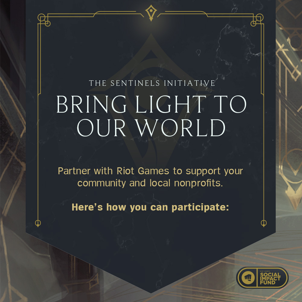 riotgames's tweet photo. Our world needs your help! Check out the many ways you can bring light into the world and support charities!
✨ Sentinels Initiative
✨ Sentinel Olaf Charity Bundle
✨ In-game Challenges https://t.co/5ZOMd2BURJ