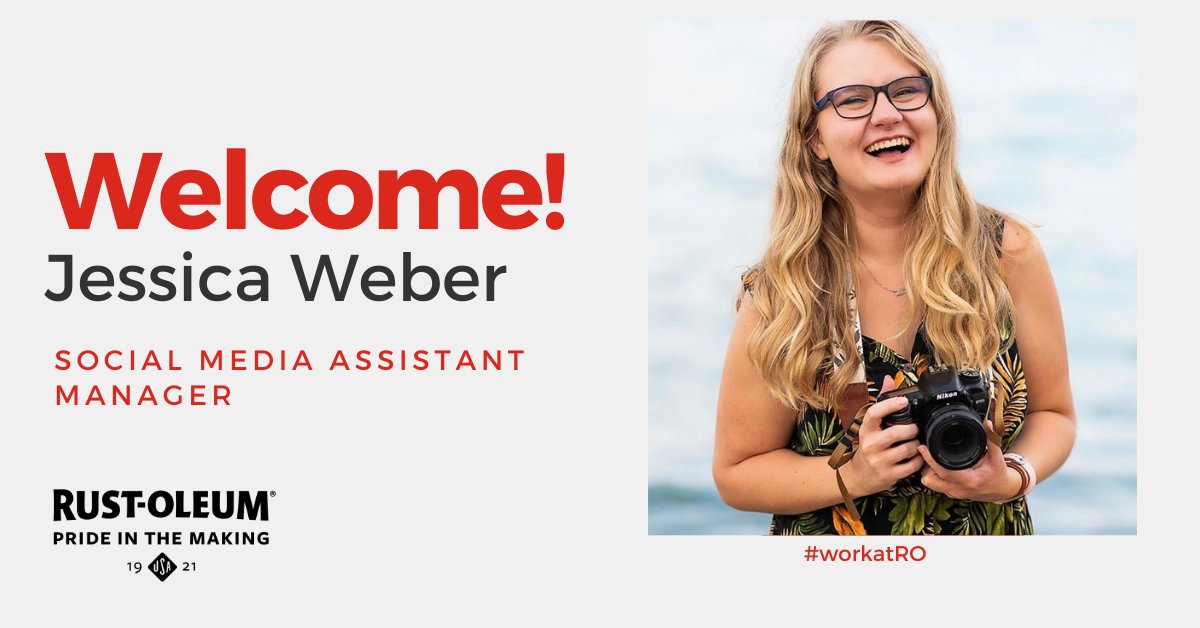 RustOleum's tweet photo. Please welcome Jessica to the team! Jessica is excited to bring her creativity and social media experience to Rust-Oleum. Welcome, Jessica!
#workatro #rustoleum #newhire https://t.co/Wo3mVKja2C