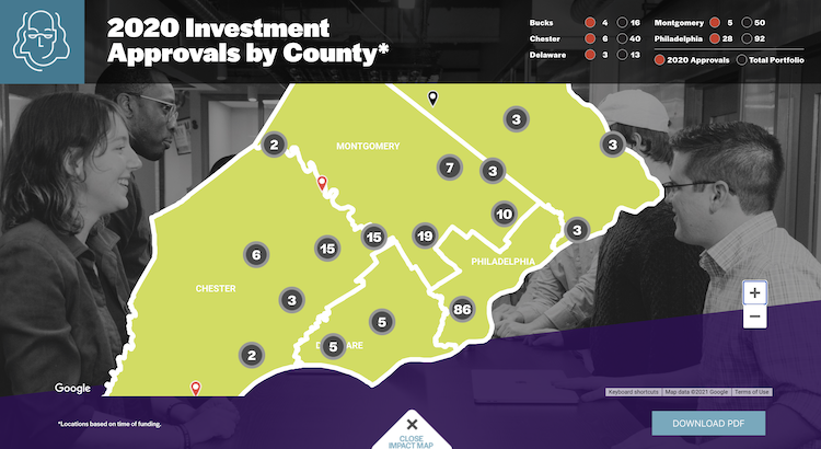 bftp_sep's tweet photo. Do you know what other #startups are in your county or neighborhood? You can now explore over 200+ #philly co's interactively in 1 map! Check out our 2020 digital Performance Profile and explore the portfolio! Enjoy the experience. #impactmap https://t.co/PD8YszdVfc https://t.co/3Aa7bErNOu
