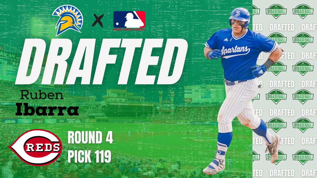 D1Baseball (@d1baseball) on Twitter photo ROUND 4, PICK 119
The <a href="/Reds/">Cincinnati Reds</a> select Ruben Ibarra (1B) from <a href="/SanJoseStateBSB/">San José State Baseball</a>.
#MLBDraft ROUND 4, PICK 119
The <a href="/Reds/">Cincinnati Reds</a> select Ruben Ibarra (1B) from <a href="/SanJoseStateBSB/">San José State Baseball</a>.
#MLBDraft