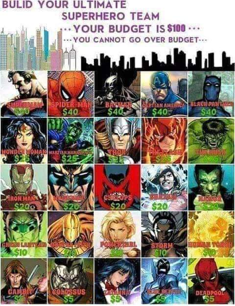 Spider-Man
Captain America
Green Lantern
Gambit
Deadpool https://t.co/P1VIoqrxuv