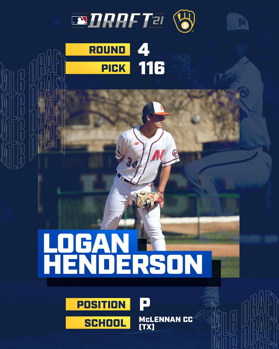 Brewers's tweet photo. With the 116th selection of the 2021 #MLBDraft, the Brewers select RHP Logan Henderson from @mccbaseball1. https://t.co/Tb2OV5MgCg