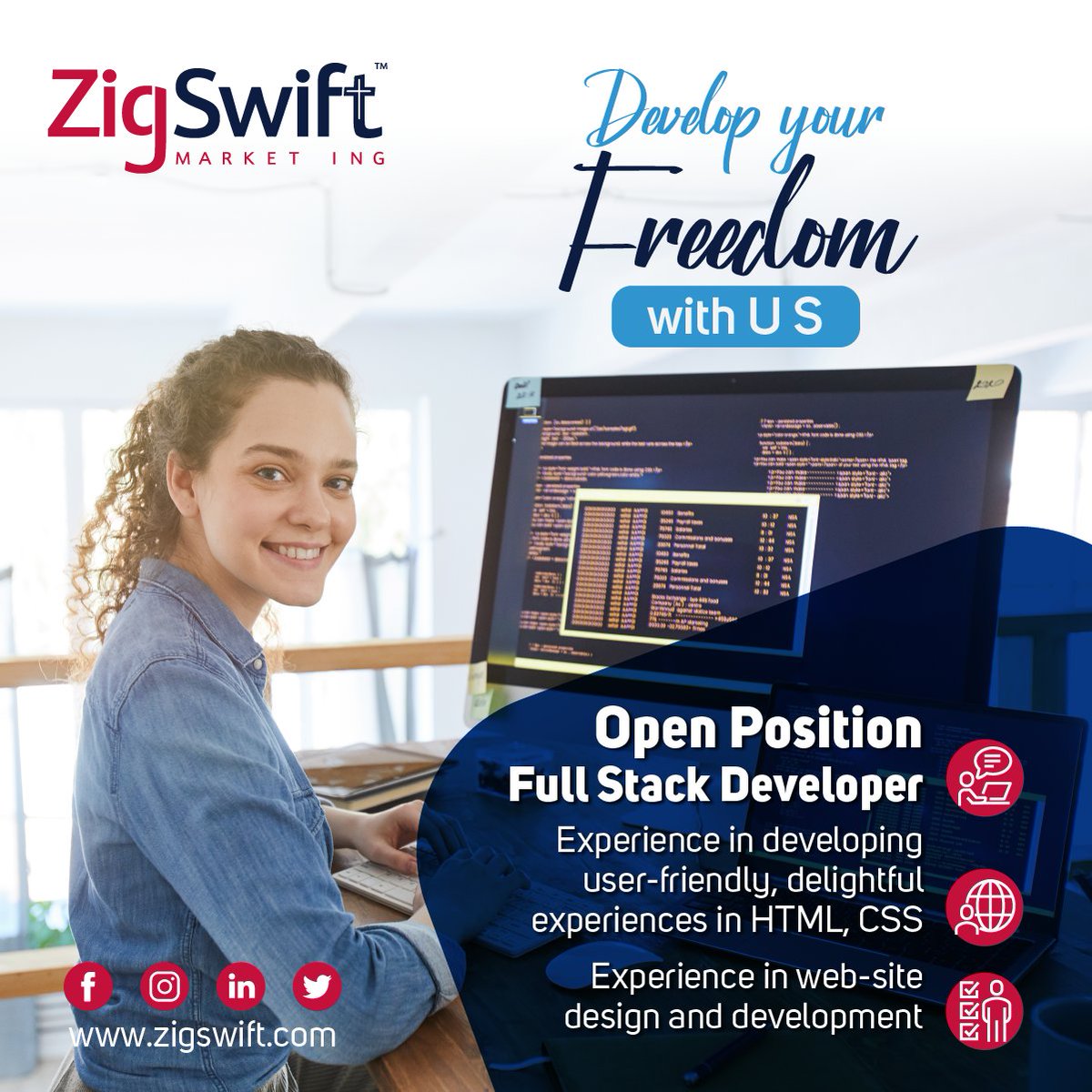 ZigSwift's tweet image. We're looking for an experienced
Full Stack Developer. 👩💻
You'll be working in creating user-friendly
and delightful experiences in HTML & CSS
for a variety of clients and industries.
Apply now at: mtr.cool/vcuyanerpd
#wearehiring #wedeveloper #fullstackdeveloperjob #jobs