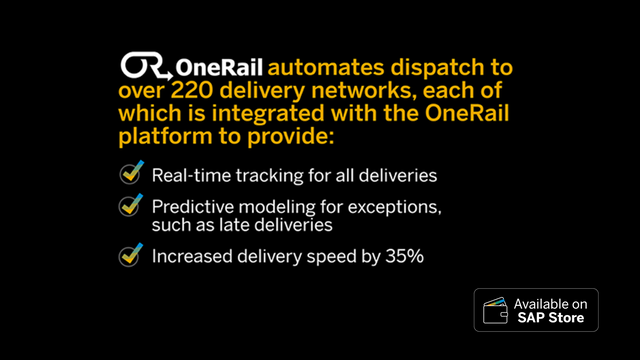 AmyLCCraven's tweet image. Last Mile Delivery Fulfillment Solution from OneRail is now available on #SAPStore. By integrating with SAP Commerce Cloud, the #SAPPartner solution from @OneRailapp delivers a scalable way for customers to meet omnichannel demand. #SAP_CX Find out more: bit.ly/3k9zrJq