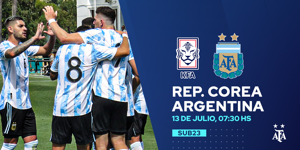 Argentina's tweet photo. #SelecciónOlímpica 
🗓 Amistoso 
⚽ República de Corea 🇰🇷 - @Argentina #Sub23 🇦🇷
🕰 7.30
📍 Estadio Yongin Mireu 
📺 @TV_Publica 
💻📱 Seguilo en nuestras plataformas

📝 https://t.co/Pb3CUHxR6y

#VamosArgentina 🇦🇷
#SiempreUnidos 💪 https://t.co/8ll2bwKE1K