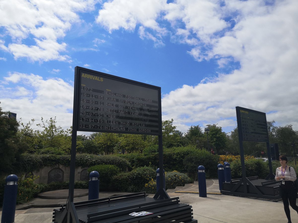 Look closely. Someone added the England football team to the Arrivals board at the Arrivals and Departures art installation for @IFMKfest outside @centremk in Milton Keynes today 😃