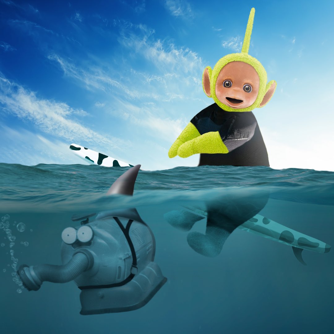 TeletubbiesHQ's tweet photo. .@SharkWeek what if we went swimming with the sharks? Haha, just kidding… unless? https://t.co/Ega1W8pyuk