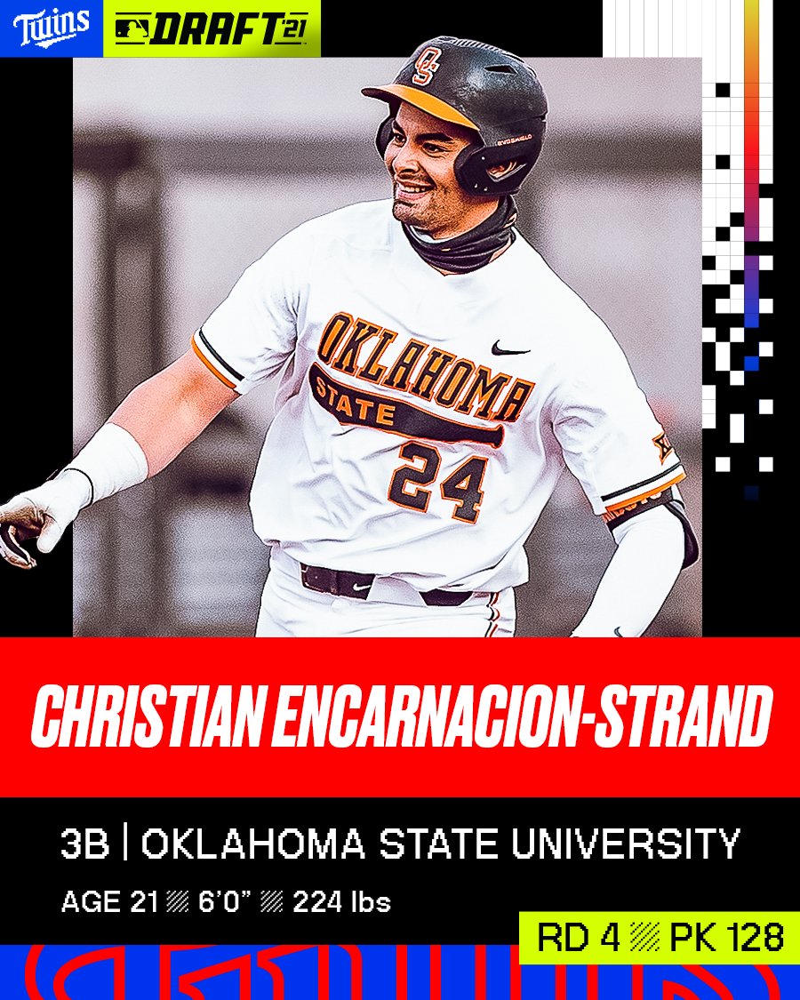 Twins's tweet photo. With the 4th round pick in the 2021 Draft, we've selected 3B Christian Encarnacion-Strand. #MNTwins https://t.co/mcRawUmbqW