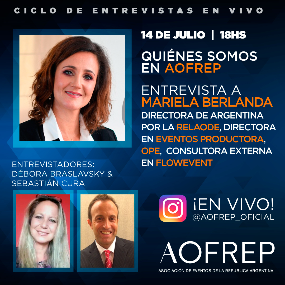 AOFREP's tweet image. El 14 de julio a las 18hs, Débora Braslavsky y Sebastián Cura conversarán con Mariela Berlanda, socia de la Provincia de Santa Fe, directora de Argentina por @relaode, Directora en Eventos Productora, OPE, consultora externa en FLOWEVENT, en vivo en nuestra cuenta de Instagram